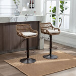 Lot de 2 tabouret de bar avec repose - pieds, hauteur r�glable, tabouret pivotant, en rotin, pieds en ...