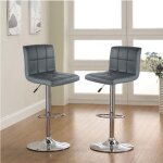 Lot de 2 tabourets de bar en simili cuir et m�tal hauteur r�glable charge max 113kg avec repose - pieds ...