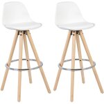 Woltu - lot de 2 tabourets de bar en similicuir et bois avec repose - pieds 38, 5x33x96, 5cm blanc
