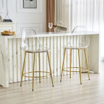 Lot de 2 tabourets de bar transparents hauteur d?assise 66 cm, dossier ergonomique, m�tal dor� et plastique ...