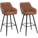 Beliani - lot 2 tabourets chaises de bar tapiss�s en tissu marron avec pieds noirs design tendance pour ...