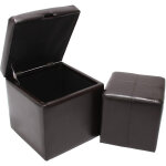 Hhg - lot de 2 tabourets onex, pouf + cube - coffre, cuir, marron Hhg - lot de 2 tabourets onex, pouf + cube - coffre, cuir, marron