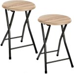 Toilinux - lot de 2 tabourets pliants en métal et mdf Toilinux - lot de 2 tabourets pliants en métal et mdf
