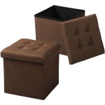Lot de 2 tabouret pouf coffre de rangement pliable en lin, charge jusqu'� 150 kg, 37, 5x37, 5x38cm (l ...