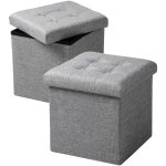 Lot de 2 tabouret pouf coffre de rangement pliable en lin, charge jusqu'� 150 kg, 37, 5x37, 5x38cm (l ...