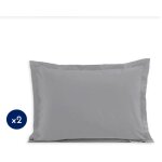 Home linge passion - lot de 2 taies rectangulaires coton 57 fils gris clair 50x70 cm