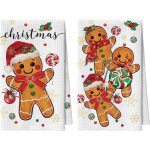 Lot de 2 torchons microfibre no�l 42x65 cm motif bonhomme pain d?�pice, absorbants pour bar et d�co cuisine ...