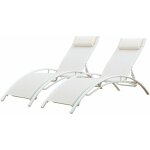 Happy garden - lot de 2 transats galapagos en textil�ne blanc - aluminium blanc