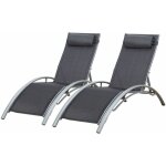 Happy garden - lot de 2 transats galapagos en textil�ne gris - aluminium gris