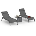 Lot de 2 transats de jardin inclinables bora avec table d'appoint modulable en acier gris anthracite ...