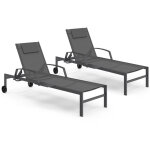 Lot de 2 transats de jardin inclinables java avec tablettes en acier gris et toile grise