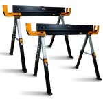 Lot de 2 trteaux d'atelier mtalliques pliables et tlscopiques - charge max 1180kg