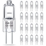 Lot de 20 ampoules halog�nes transparentes g4, 12v 10w, culot � deux broches, pour lustres et �clairage ...