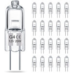 Lot de 20 ampoules halog�nes transparentes g4, 12v 20w, culot � deux broches, pour lustres et �clairage ...