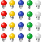 Lot de 20 ampoules led b22 2w guirlande rouge, jaune, verte, bleu, blanc chaud, incassable (�quivalence ...