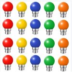 Lot de 20 ampoules led couleur b22 ampoules ba�onnette 2w rouge, jaune, orange, vert, bleu, incassable ...