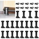 Lot de 20 pieds de meubles rglables, 100 - 140 mm, noirs, en plastique avec clips de plinthe, pour meubles, ...