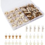 Lot de 200 punaises en bois - 5 styles - mini punaises avec bo�te - pour travaux manuels, panneau de ...