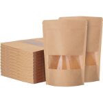 Lot de 200 sachet kraft alimentaire avec fenetre, 9�14cm sachet kraft zip r�utilisables, imperm�able ...