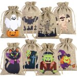 Lot de 24 sacs en toile de jute halloween avec cordon de serrage, 10 x 15 cm, 8 motifs effrayants pour ...
