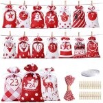 Lot de 26 sacs cadeaux r�utilisables � cordon pour no�l, pour calendrier de l'avent, bonbons, jouets, ...