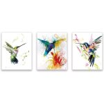 Lot de 3 abstrait affiche aquarelle oiseau?colibri et fleurs impressions d'art?color�s animaux art posters?mod ...