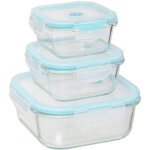5five simply smart - set de 3 bo�tes de conservation carr�es en verre avec fermeture par clips - lot ...