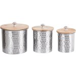 Lot de 3 bo�tes d�co argent�es en aluminium avec couvecles en bois id�ales pour cuisine ou salle � manger ...