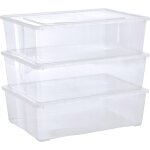 Lot de 3 boites de rangement avec couvercle - 25 l - caisses empilables en plastique transparent - pour ...