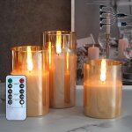 Lot de 3 bougie sans flamme led, bougie en cire v�ritable rechargeable avec t�l�commande et minuterie, ...