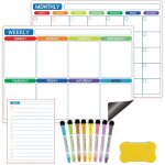 Lot de 3 calendrier magn�tique effa�able pour frigo avec 8 marqueurs et 1 effaceur, planning mensuel, ...