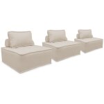 Lot de 3 chauffeuses pour canap� modulables tissu capitonn� polyester cr�me