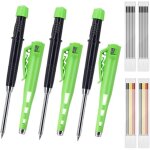Lot de 3 crayons de charpentier � bec long de 55 mm avec 24 recharges, capuchon de protection et taille ...