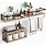 Lot de 3 �tag�res murales de salle de bain ? �tag�res flottantes en bois rustique avec cadre en m�tal ...