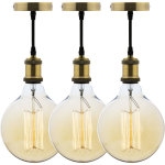 Lot de 3 kits de suspension vintage avec c�ble textile et ampoules filament carbone grand globe