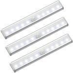Lot de 3 lampes led sans fil avec d�tecteur de mouvement et bande magn�tique pour placard, penderie, ...