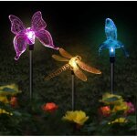 Lot de 3 lampes solaires de jardin à led multicolores changeantes en formes de papillon, colibri, libellule ... Lot de 3 lampes solaires de jardin à led multicolores changeantes en formes de papillon, colibri, libellule ...
