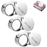 Lot de 3 loupes de bijoutier pliables de poche 10x, 20x, 30x, petite loupe, outil de grossissement pour ...