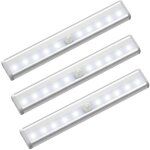 Lot de 3 lumi�res led avec d�tecteur de mouvement pour armoire, 10 spots led sans fil, lumi�res led pour ...