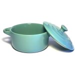 Lot de 3 mini cocottes bleues turquoises double poigne avec couvercle hobby cook