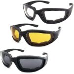 Lot de 3 paires de lunettes de moto rembourrées avec protection uv Lot de 3 paires de lunettes de moto rembourrées avec protection uv