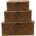 Lot de 3 paniers de rangement avec couvercle, panier de rangement en rotin, panier de rangement tress� ...