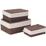 Lot de 3 paniers de rangement tress�s avec couvercle et doublure ? bo�tes rectangulaires empilables pour ...