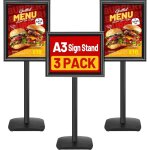 Lot de 3 porte affiche a3 sur pied avec base lourde - pr�sentoir menu ext�rieur r�glable 360�, support ...