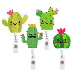 Feiyue - lot de 3 porte - badges rtractables dcoratifs en forme de cactus de dessin anim