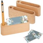 Lot de 3 porte carte de visite bureau bois, support carte de visite en bois massif avec trou de stylo, ...