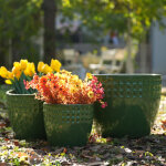 Lot de 3 pots en c�ramique artisanale vert � motifs losanges - � 38, 1 / 30, 5 / 22, 9 cm, pour orchid�es ...