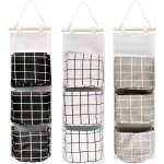 Lot de 3 sacs de rangement muraux empilables  3 niveaux (60 x 20 cm) - tissu lin impermable, larges ...