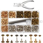 Lot de 300 rivets en cuir � double capuchon tubulaire en m�tal avec pince de poin�on, outils de fixation ...
