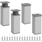 Lot de 4 12cm pieds de meuble r�glables hauteur carr�s pieds de table en alliage d'aluminium pied canap� ...